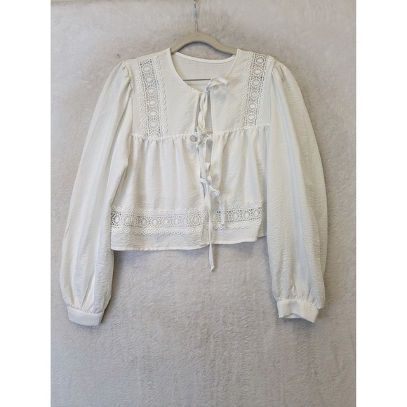 SHEIN Tops - SHEIN Blouse Women's XS White Tie Front Long Sleeve Cottagecore Boho